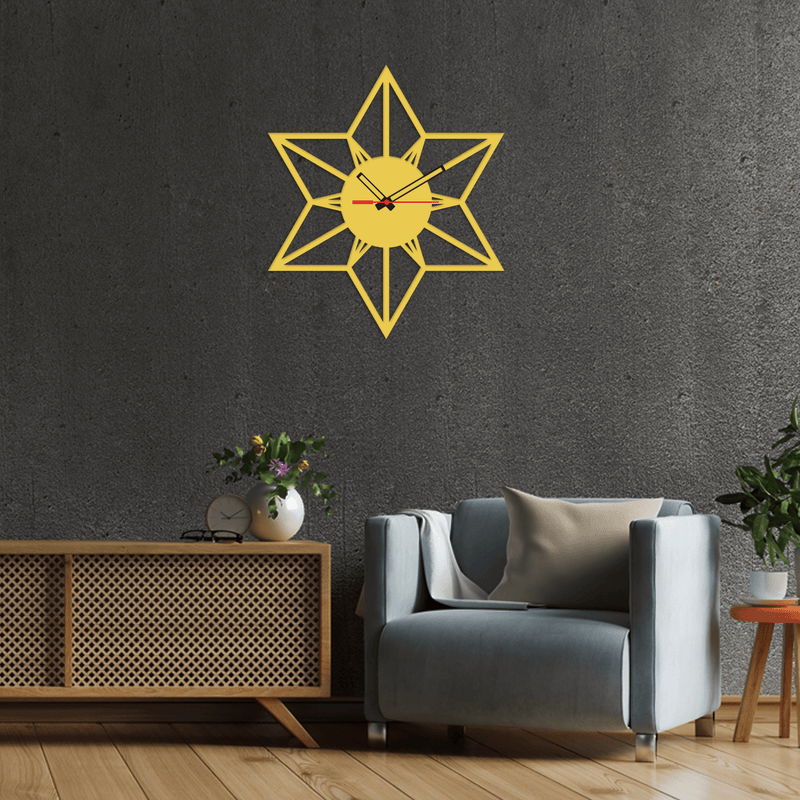 DECORGLANCE Home & Garden > Decor > Clocks > Wall Clocks Star Shape Golden Color Wooden Wall Clock