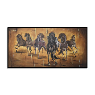 Acrylic Handmade Seven Horse Canvas Wall Painting (Hand Painting)