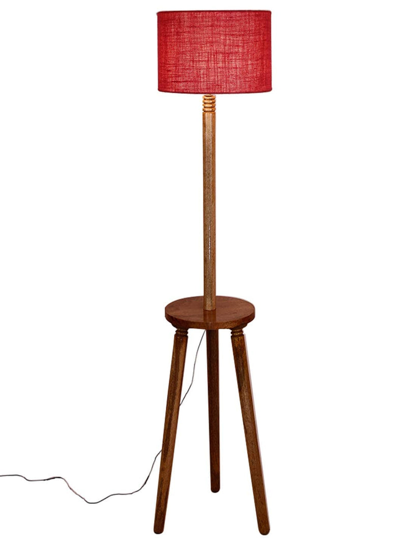 DecorGlance Lamps Pink Jute Drum Shade Wood Natural Table Floor lamp