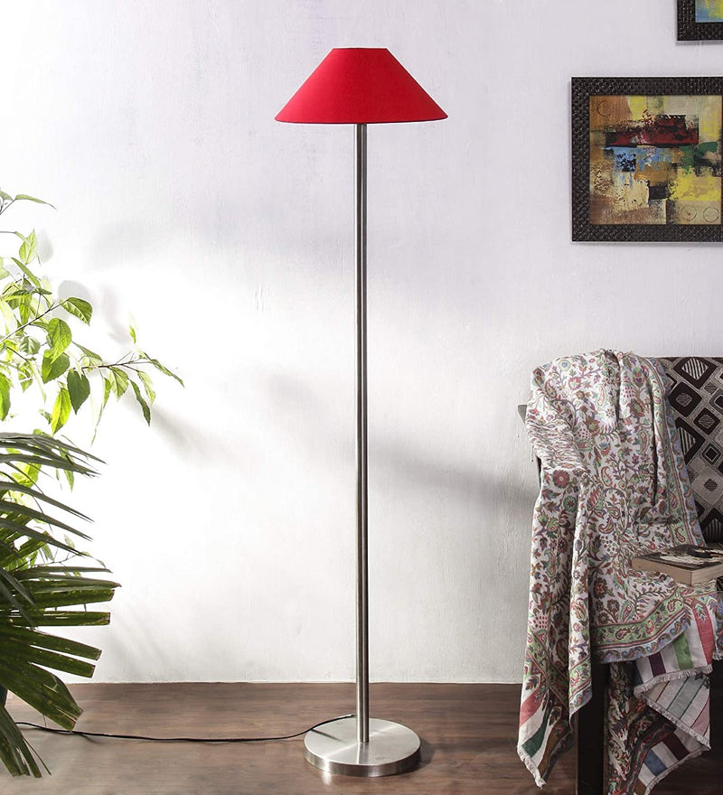 DecorGlance Lamps Red Cotton Designer Steel Floor Lamp for Home Decor (13" Red, Medium)