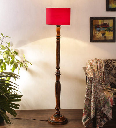 DecorGlance Lamps Red Cotton Wooden Floor lamp