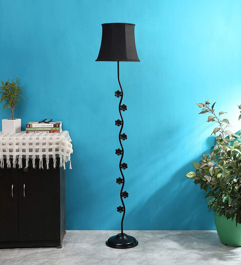 DecorGlance Lamps Soft Back Cotton Black Designer Flower Iron Floor Standing Lamp (Black)