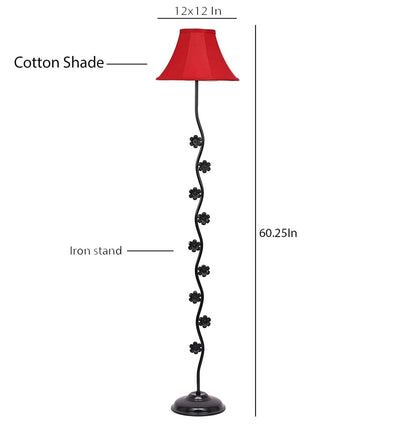 DecorGlance Lamps Soft Back Cotton Red Designer Flower Iron Floor Standing Lamp (Red)