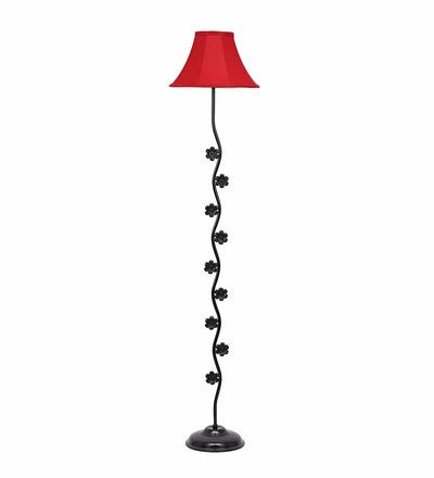DecorGlance Lamps Soft Back Cotton Red Designer Flower Iron Floor Standing Lamp (Red)