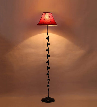 DecorGlance Lamps Soft Back Cotton Red Designer Tikli Iron Floor Standing Lamp (Red)