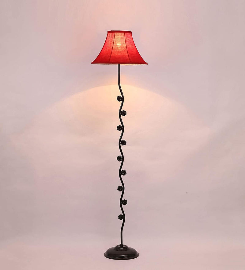 DecorGlance Lamps Soft Back Cotton Red Designer Tikli Iron Floor Standing Lamp (Red)