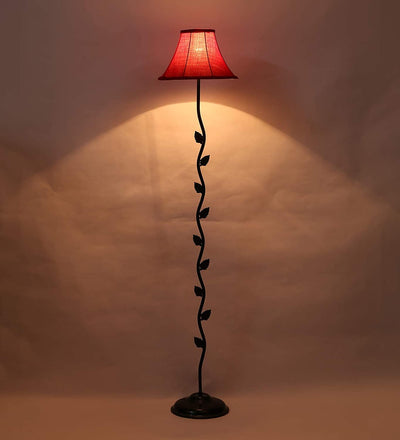 DecorGlance Lamps Soft Back Designer Leaf Iron Standing Floor Lamp (Red)