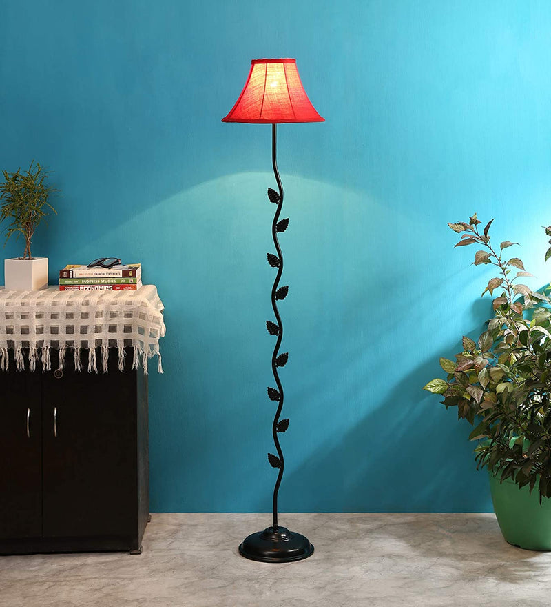 DecorGlance Lamps Soft Back Designer Leaf Iron Standing Floor Lamp (Red)