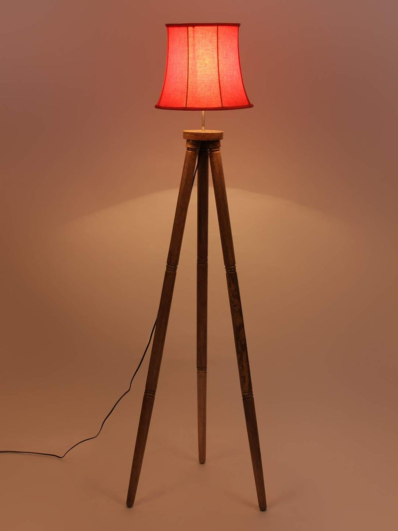 DecorGlance Lamps Soft Back Orange Cotton Wooden Tripod Floor lamp