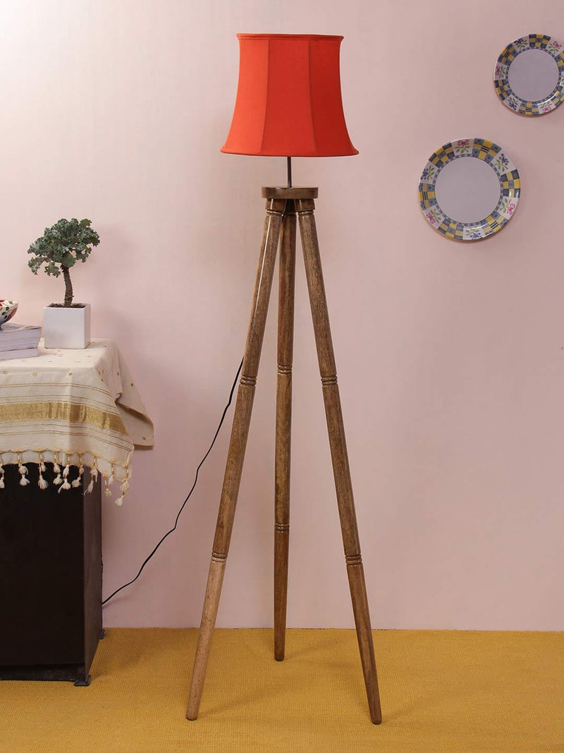 DecorGlance Lamps Soft Back Orange Cotton Wooden Tripod Floor lamp
