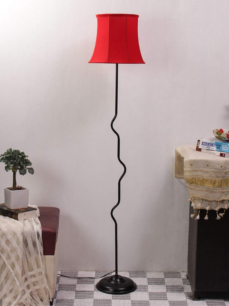 DecorGlance Lamps Soft Back Red Cotton Shade Floor Lamp with Black Base