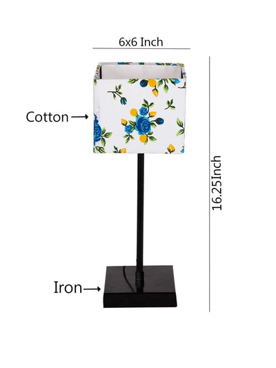 DecorGlance Lamps Square Multicolor Cotton Shade Table Lamp with Iron Base