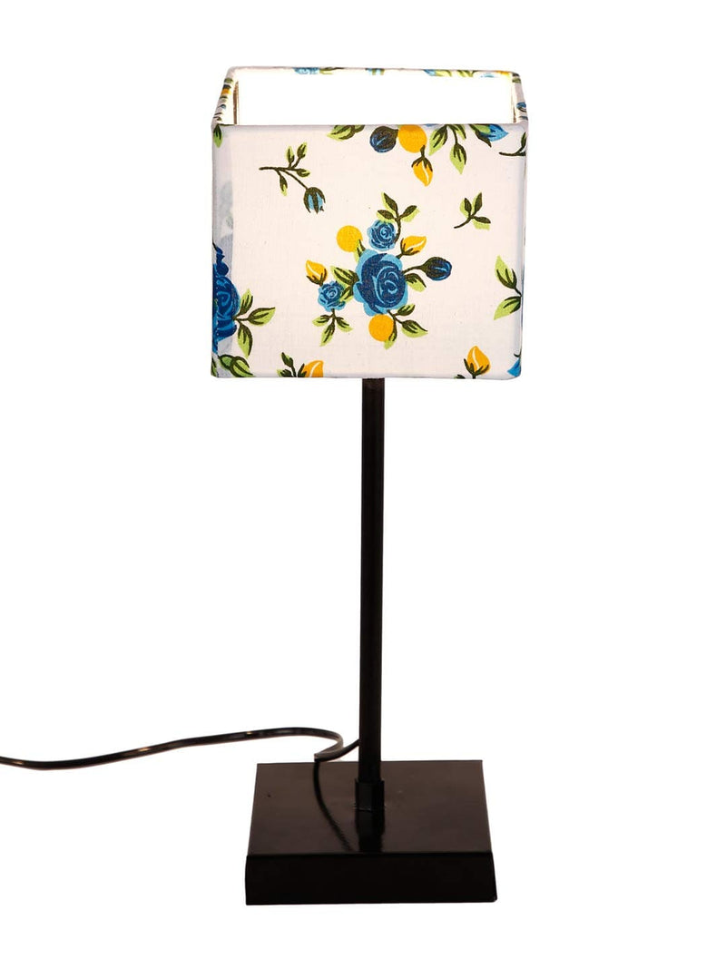 DecorGlance Lamps Square Multicolor Cotton Shade Table Lamp with Iron Base