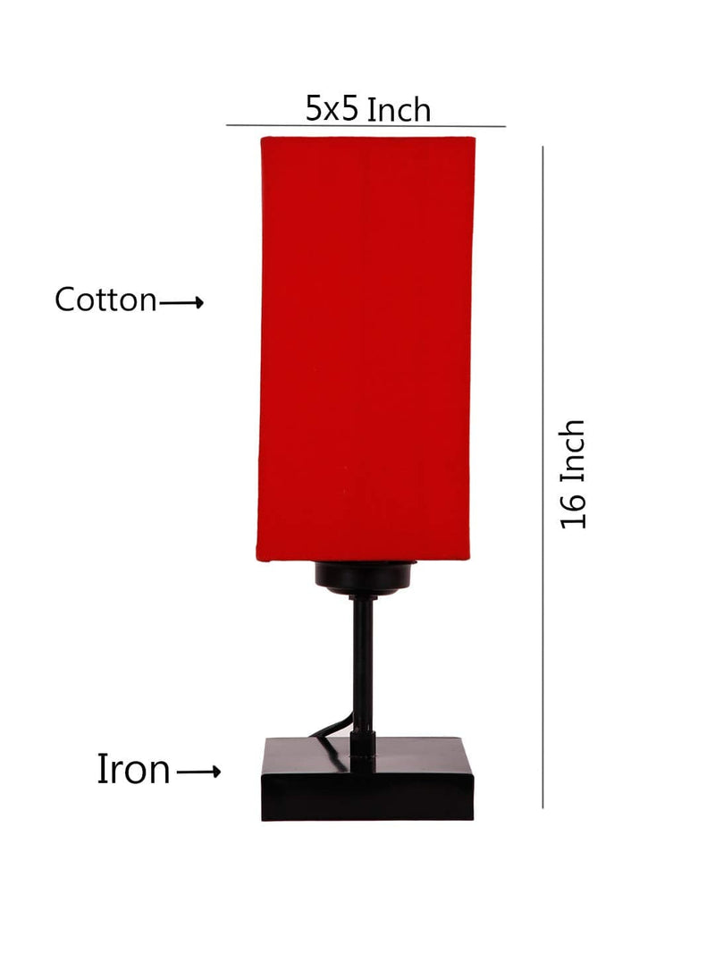 DecorGlance Lamps Square Red Cotton Shade Table Lamp with Iron Base