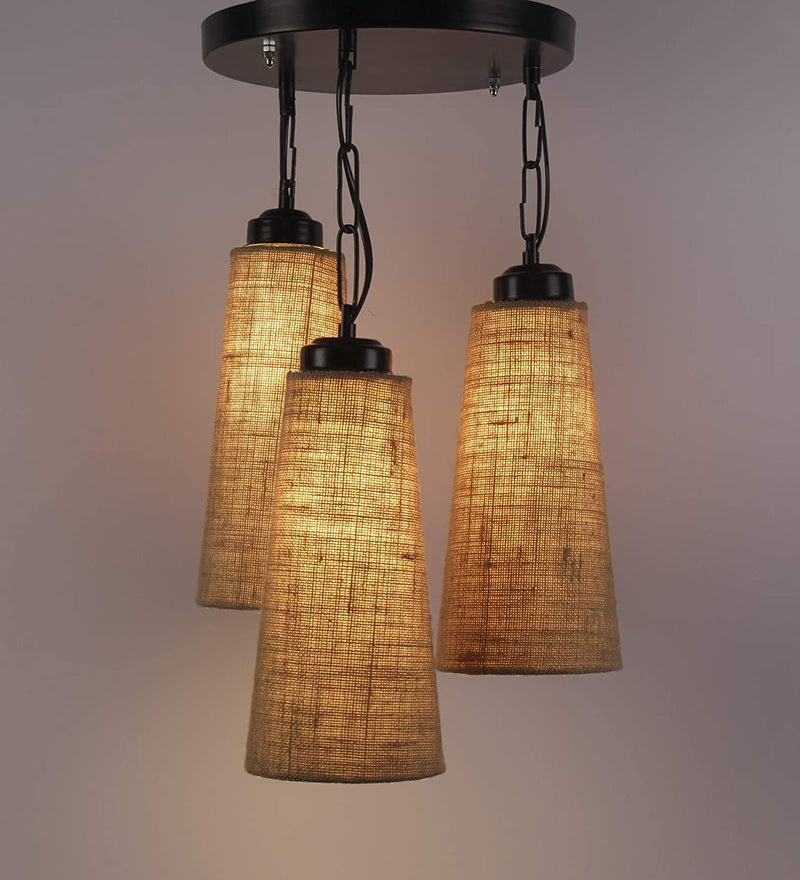 DecorGlance Lamps Triple Conical Jute Multicolor Hanging/ Pendant (Beige Jute )