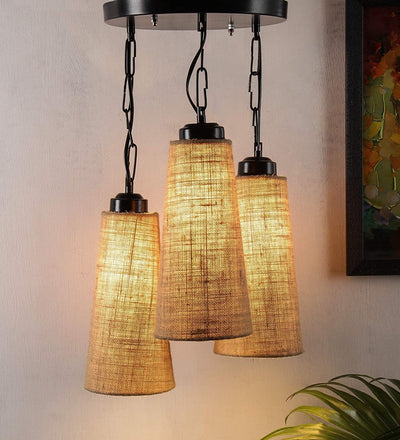 DecorGlance Lamps Triple Conical Jute Multicolor Hanging/ Pendant (Beige Jute )