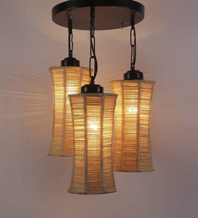 DecorGlance Lamps Triple Damroo Bamboo Hanging/ Pendant (Natural Bamboo)