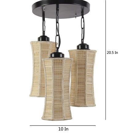 DecorGlance Lamps Triple Damroo Bamboo Hanging/ Pendant (Natural Bamboo)