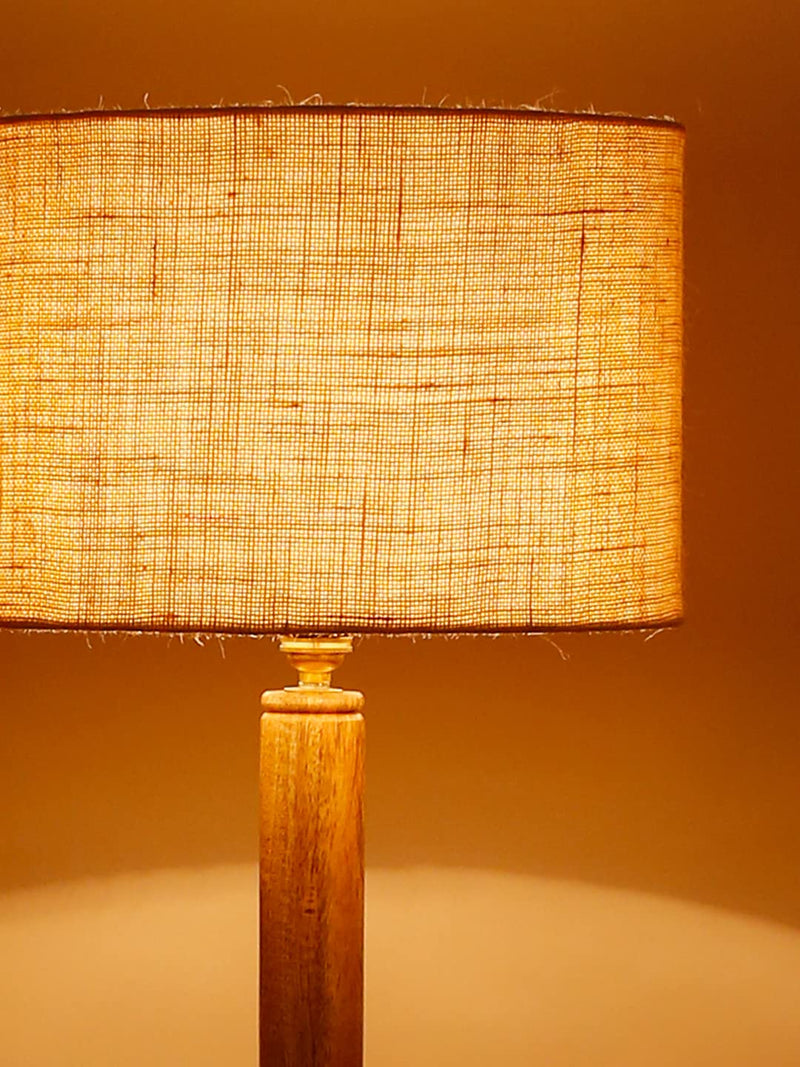 DecorGlance Lamps White Jute Drum Shade Wood Natural Table Floor lamp,z613