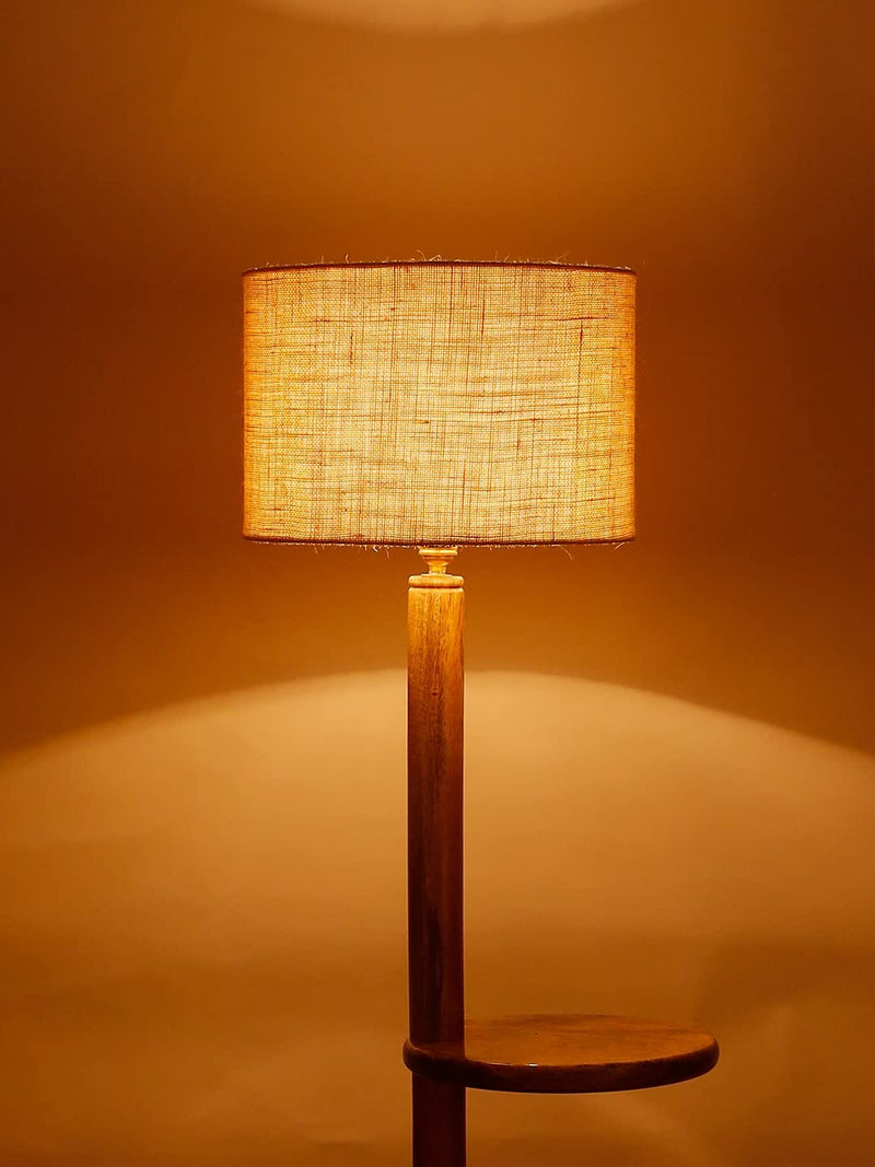 DecorGlance Lamps White Jute Drum Shade Wood Natural Table Floor lamp,z613