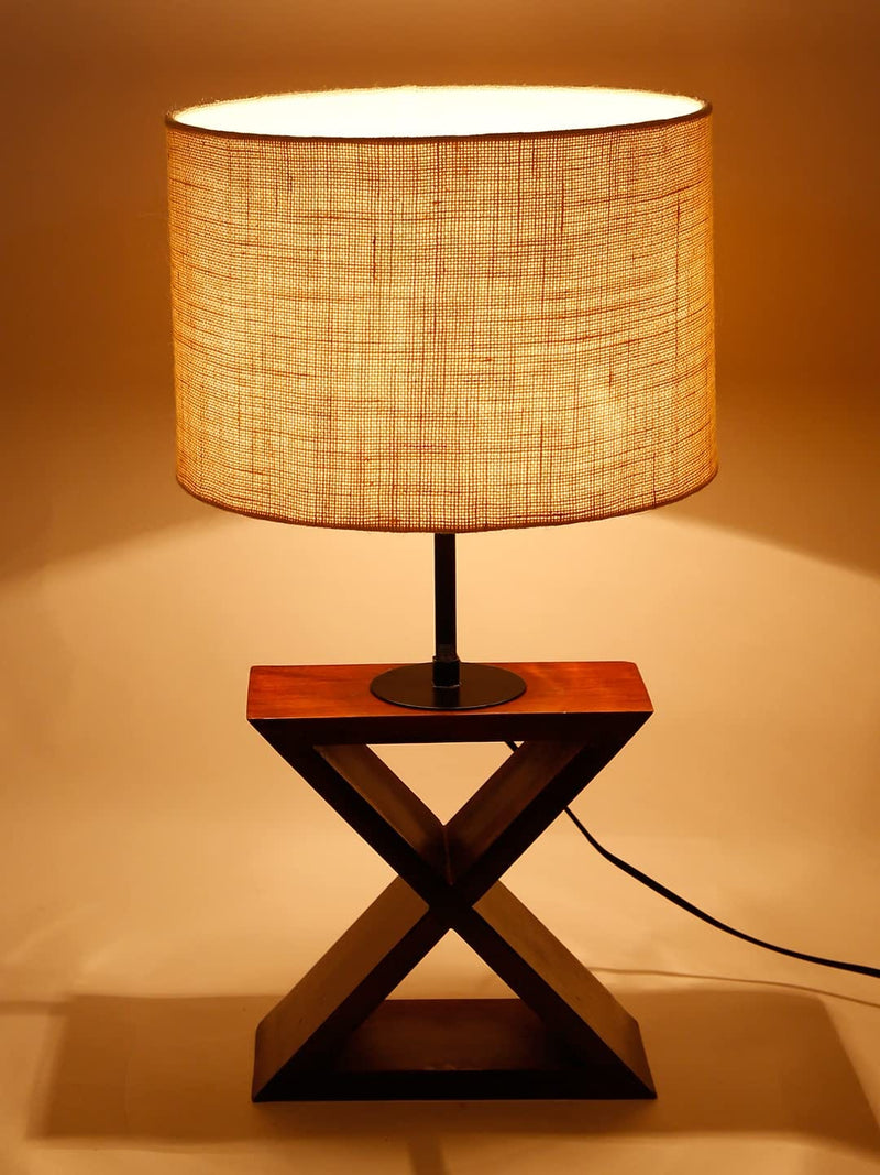 DecorGlance Lamps White Jute Shade Cross Wood Table lamp