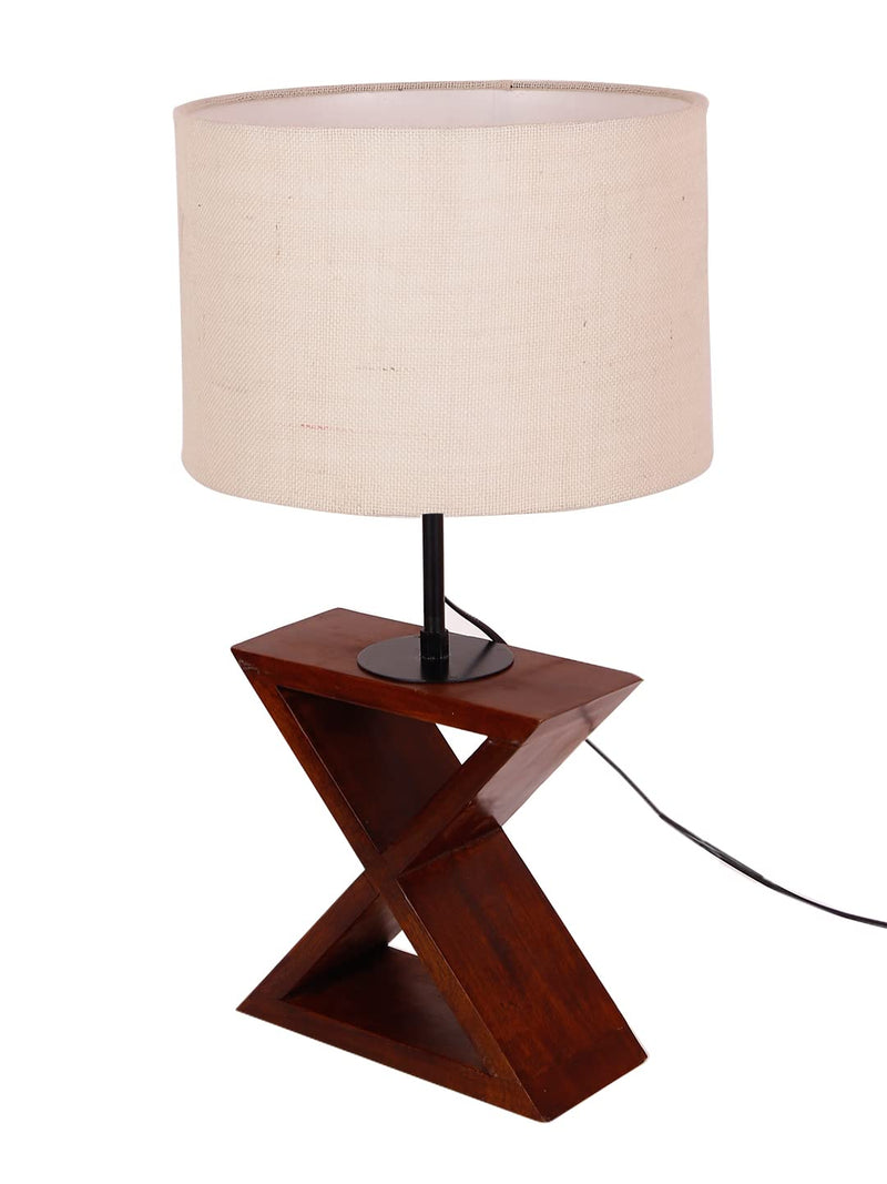 DecorGlance Lamps White Jute Shade Cross Wood Table lamp