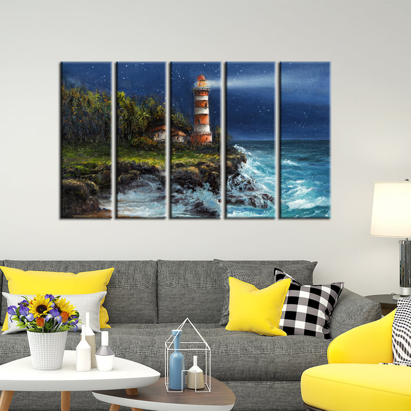 Lighthouse Canvas Wall Painting- With 5 Frames