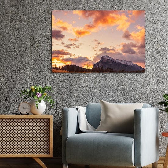 DecorGlance Mountain Sunset Canvas Wall Painting
