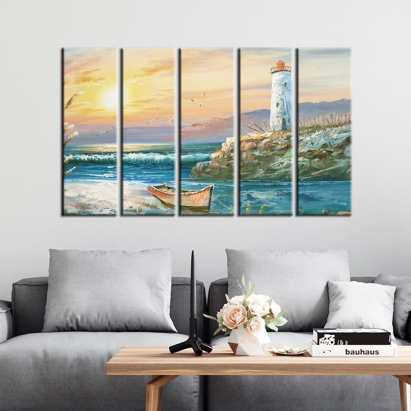 Lighthouse View Canvas Wall Painting- With 5 Frames