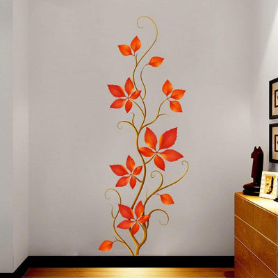 DECORGLANCE Orange Leaf Plant Self Adhesive Wall Sticker And Decal