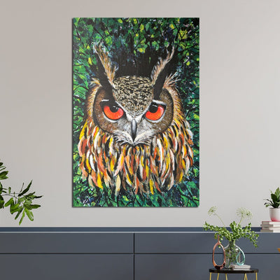 DecorGlance Owl With Scary Red Eyes Canvas Wall Painting