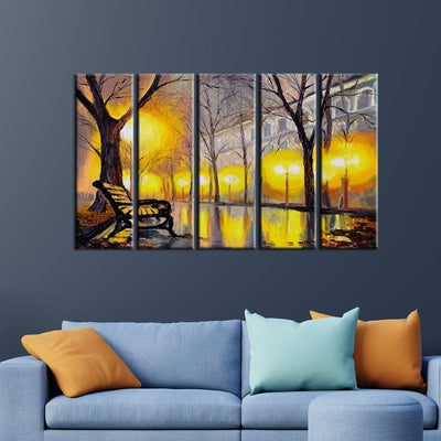DECORGLANCE Panel painting Panel Painting Oil Painting Autumn Street Canvas Wall Painting- With 5 Frames