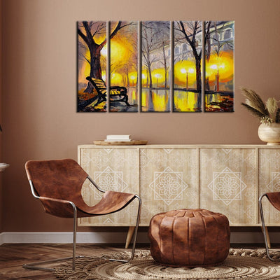 DECORGLANCE Panel painting Panel Painting Oil Painting Autumn Street Canvas Wall Painting- With 5 Frames