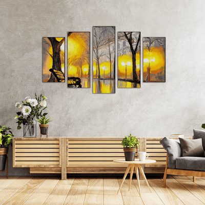 DECORGLANCE Panel painting Oil Painting Autumn Street Wall Painting- With 5 Frames
