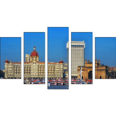 DECORGLANCE Panel painting Panoramic View Of Hotel Taj Canvas Wall Painting- With 5 Frames