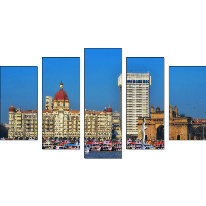 DECORGLANCE Panel painting Panoramic View Of Hotel Taj Canvas Wall Painting- With 5 Frames