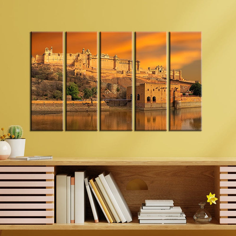 DECORGLANCE Panel painting Panel Painting Panoramic View Of Majestic Amber Canvas Wall Painting- With 5 Frames