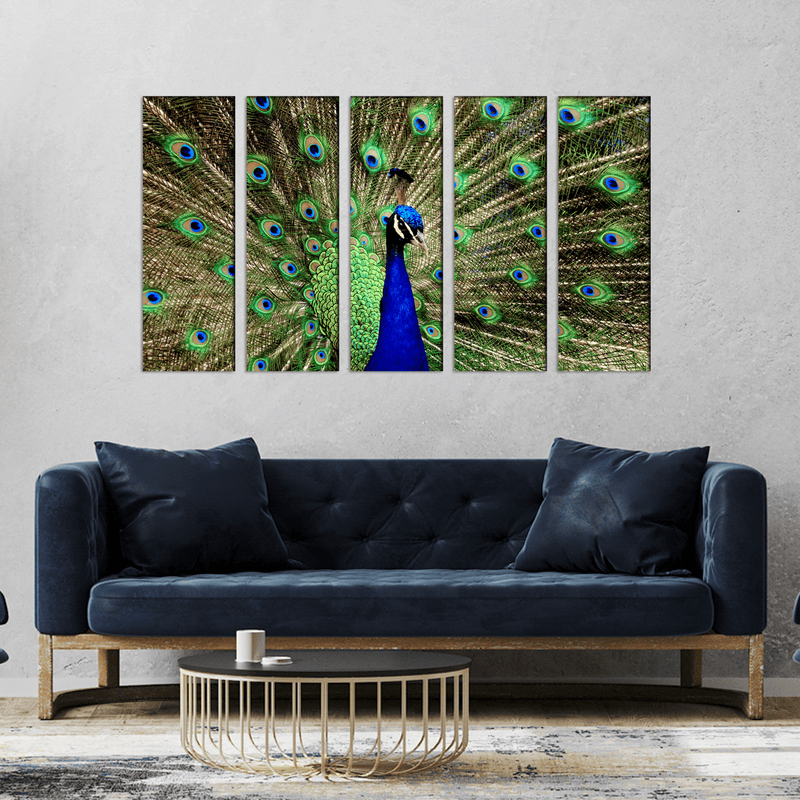 DECORGLANCE Panel painting Peacock Dancing Canvas Wall Painting- With 5 Frames