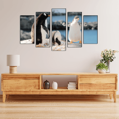 DECORGLANCE Panel painting Penguin Canvas Wall Painting- With 5 Frames