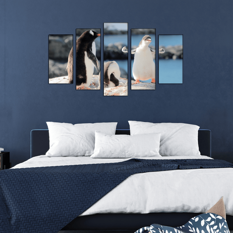 DECORGLANCE Panel painting Penguin Canvas Wall Painting- With 5 Frames