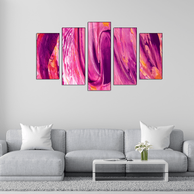 DECORGLANCE Panel painting Pink Marbling Effect Abstract Canvas Wall Painting- With 5 Frames