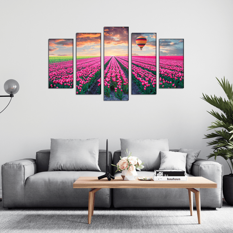 DECORGLANCE Panel painting Pink Roses Canvas Wall Painting- With 5 Frames