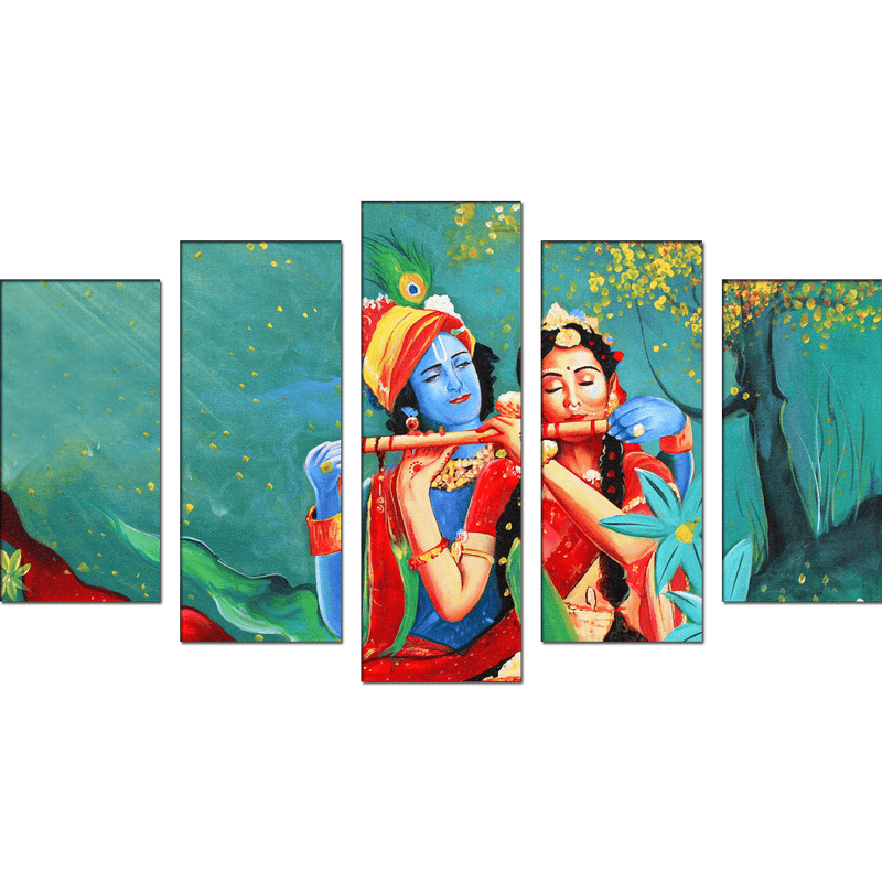 DECORGLANCE Panel painting Radha Krishna Canvas Wall Painting- With 5 Frames