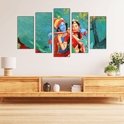 DECORGLANCE Panel painting Radha Krishna Canvas Wall Painting- With 5 Frames