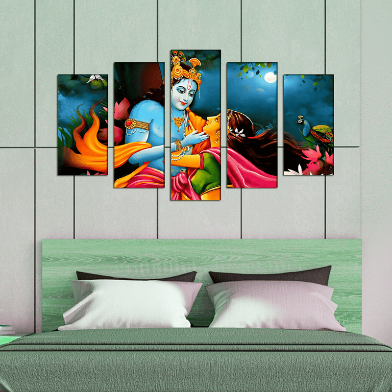 DECORGLANCE Panel painting Radha Krishna Raasleela View Canvas Wall Painting- With 5 Frames