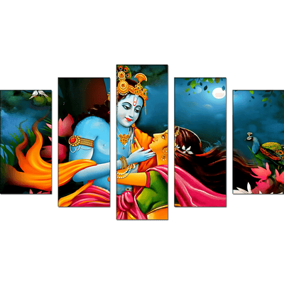 DECORGLANCE Panel painting Radha Krishna Raasleela View Canvas Wall Painting- With 5 Frames