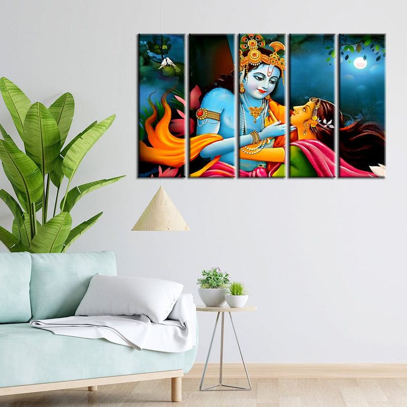 DECORGLANCE Panel painting Panel Painting Radha Krishna Raasleela View Canvas Wall Painting- With 5 Frames