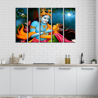 DECORGLANCE Panel painting Panel Painting Radha Krishna Raasleela View Canvas Wall Painting- With 5 Frames