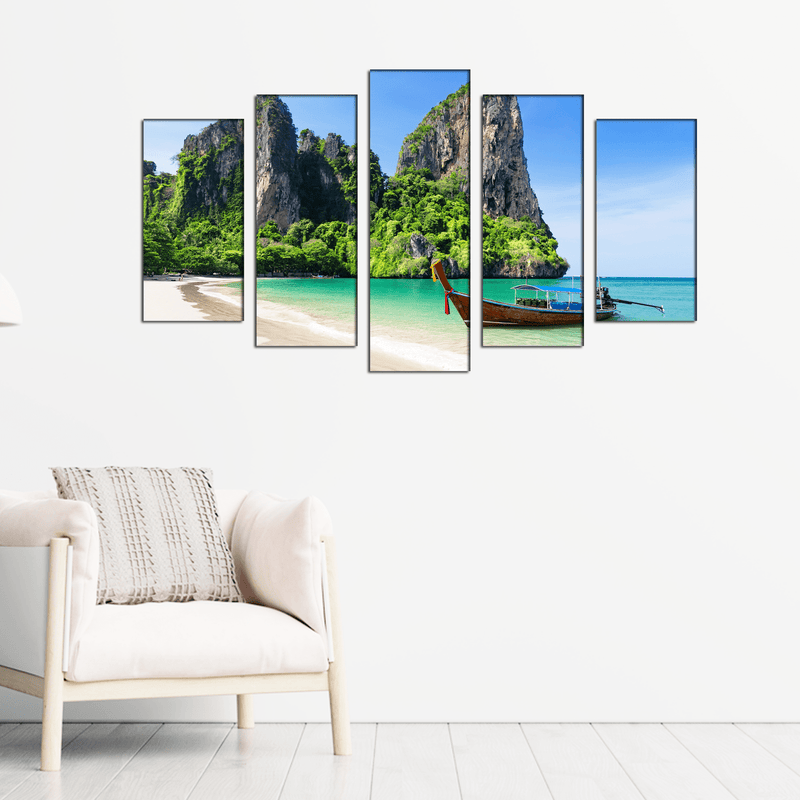 DECORGLANCE Panel painting Railay Beach Canvas Wall Painting- With 5 Frames