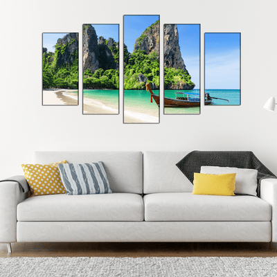 DECORGLANCE Panel painting Railay Beach Canvas Wall Painting- With 5 Frames